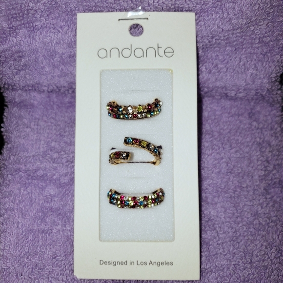 Andante Multi Color Austrian Crystal Set of 3 Stackable Rings - Picture 2 of 10